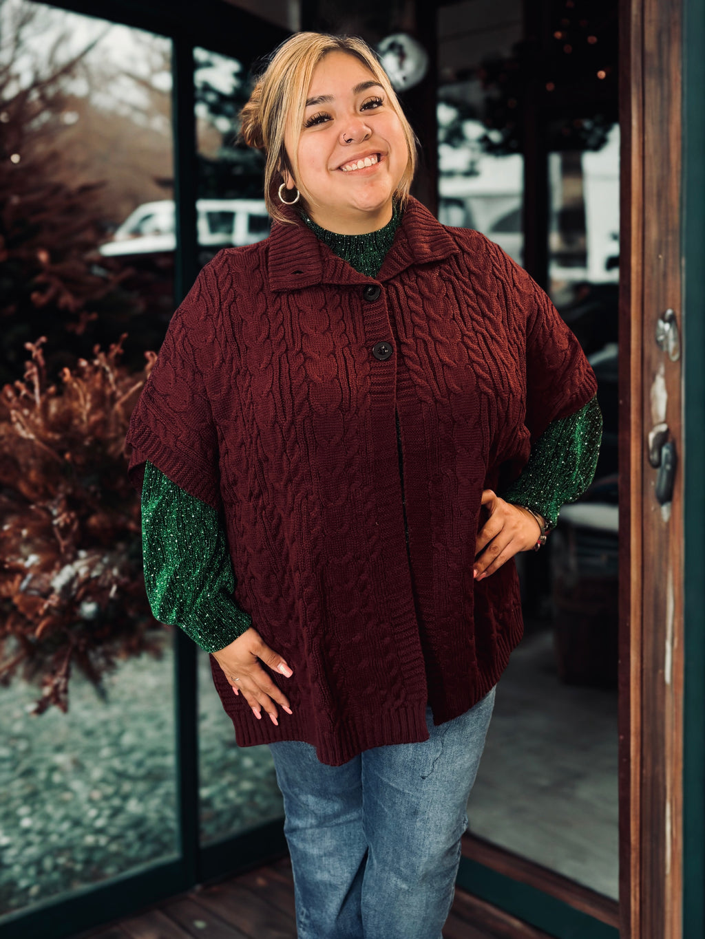 The Maroon Meadow Poncho