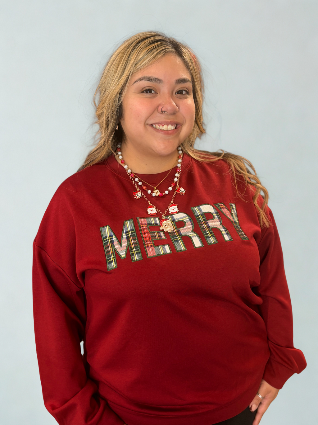 Merry Plaid Patch Luxe Pullover