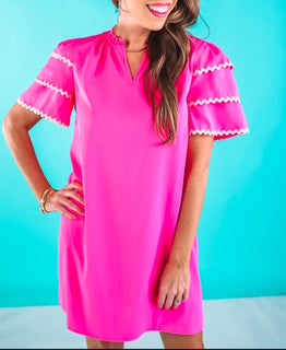 Kersten Ric Rac Dress, Hot Pink