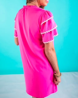 Kersten Ric Rac Dress, Hot Pink