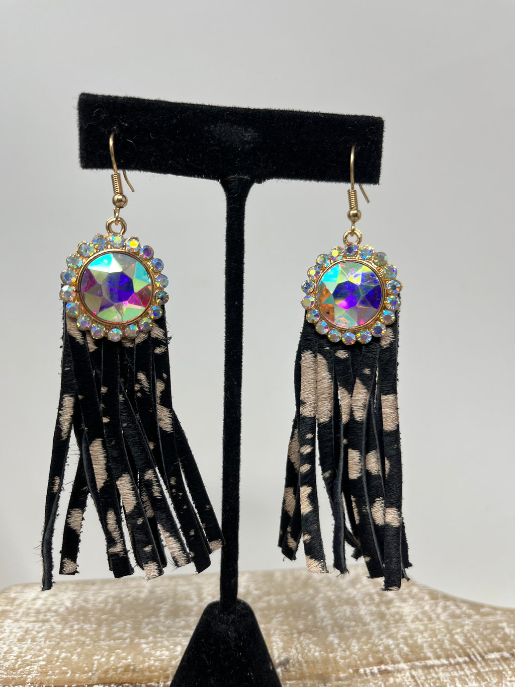 Bling Cowhide Tassel Earrings