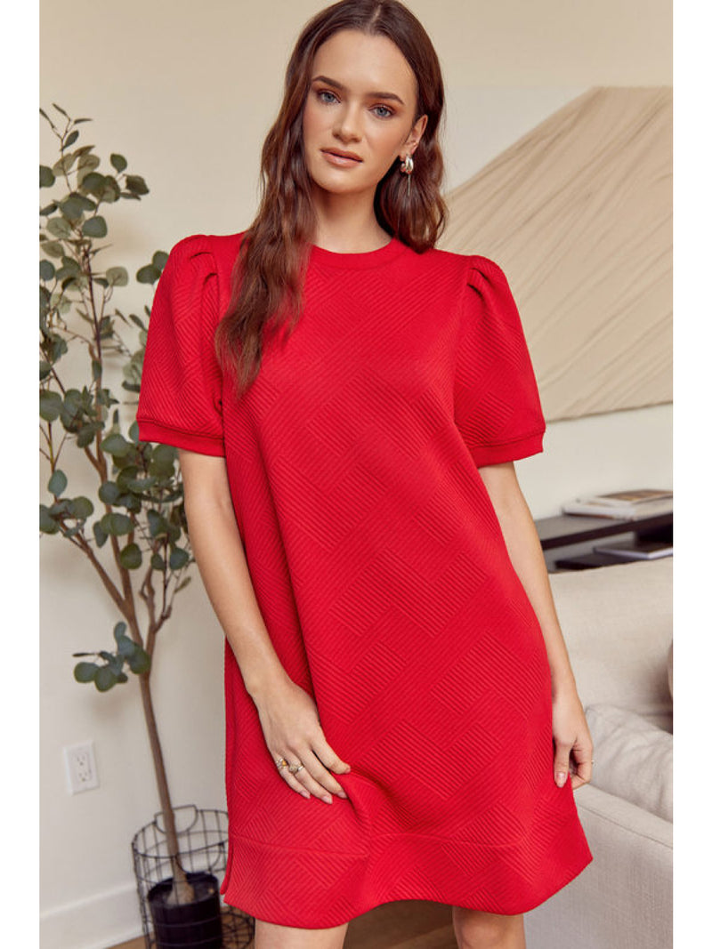 Red Puff Short Sleeve Dress