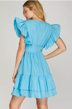 Light Blue Dress With Ruffled Sleeves
