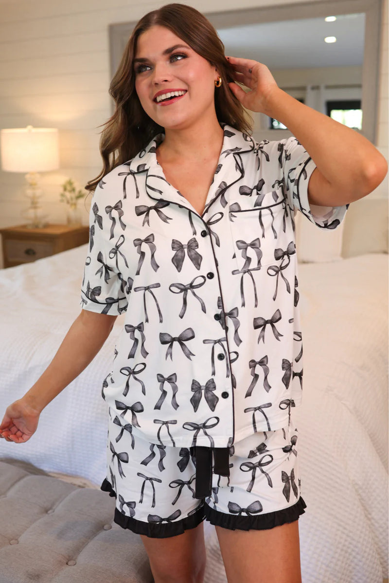 Midnight Bow Ruffle Pajama Set