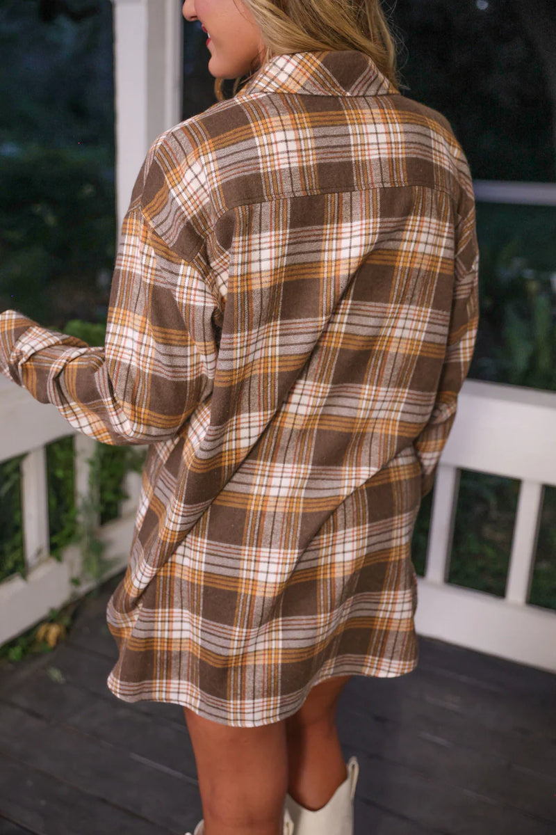 la Flannel Tunic Top- Brown