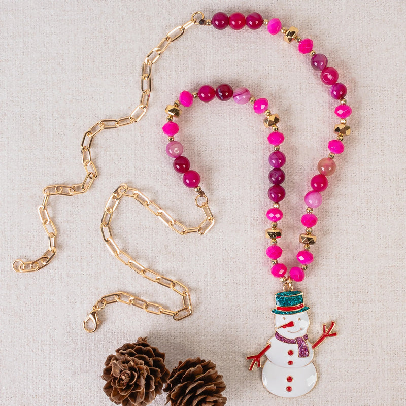 Fuchsia Snowman Necklace