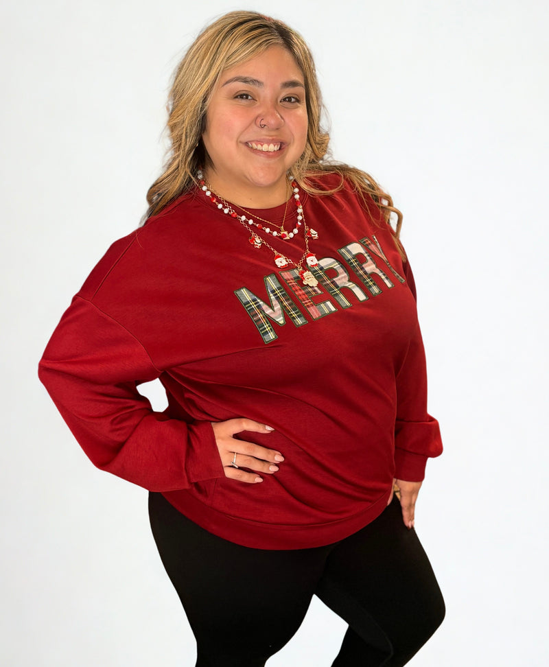 Merry Plaid Patch Luxe Pullover