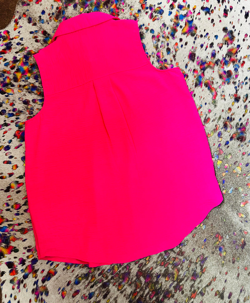 Fushia Sleeveless Collared Top