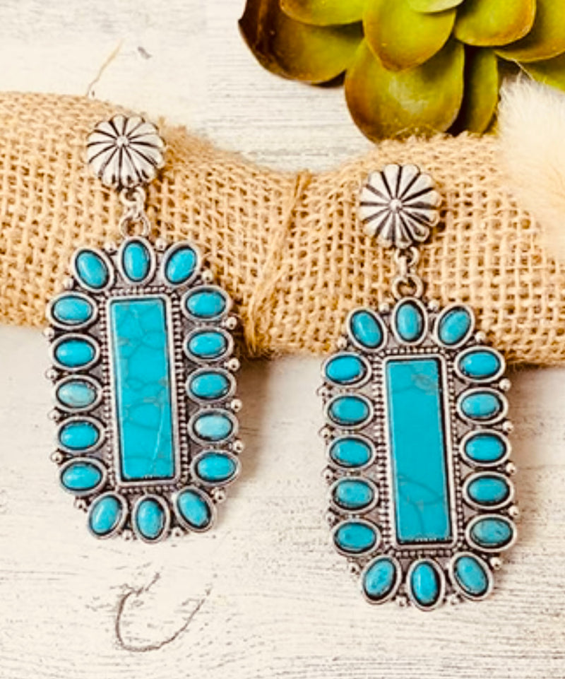 Turquoise Rectangle Concho Earrings