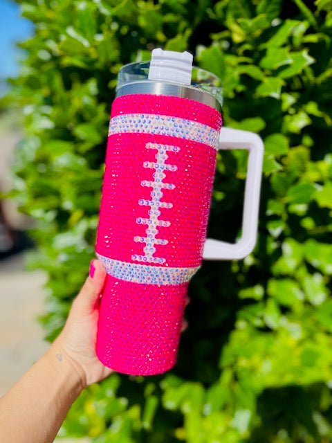 Pink Bling Football Tumbler