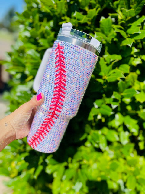 White Bling Baseball Tumbler