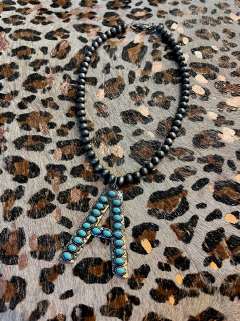 Turquoise Initial Necklace