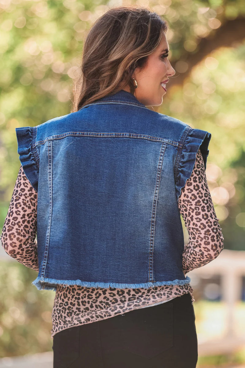 Jordan Ruffle Denim Vest- Dark Denim