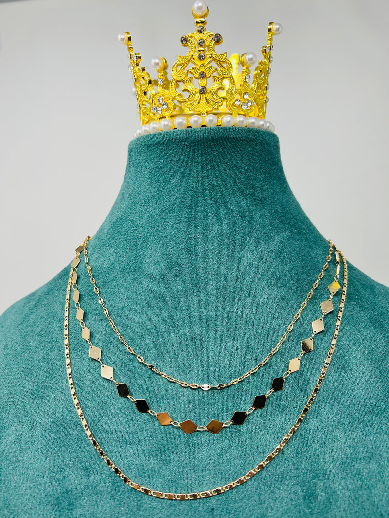 Gold Triple Chain Layered Necklace