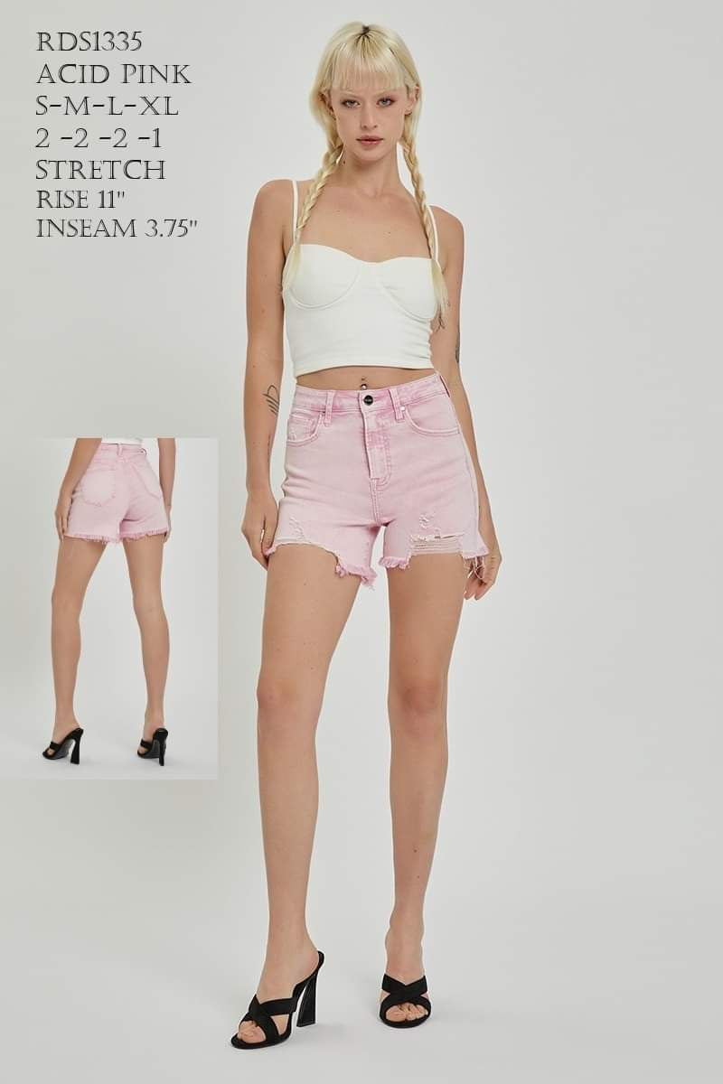 Risen Acid Pink Distressed Shorts