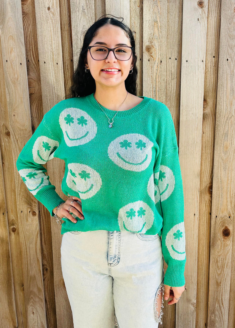 St. Patrick Clover Smiley Face Sweater