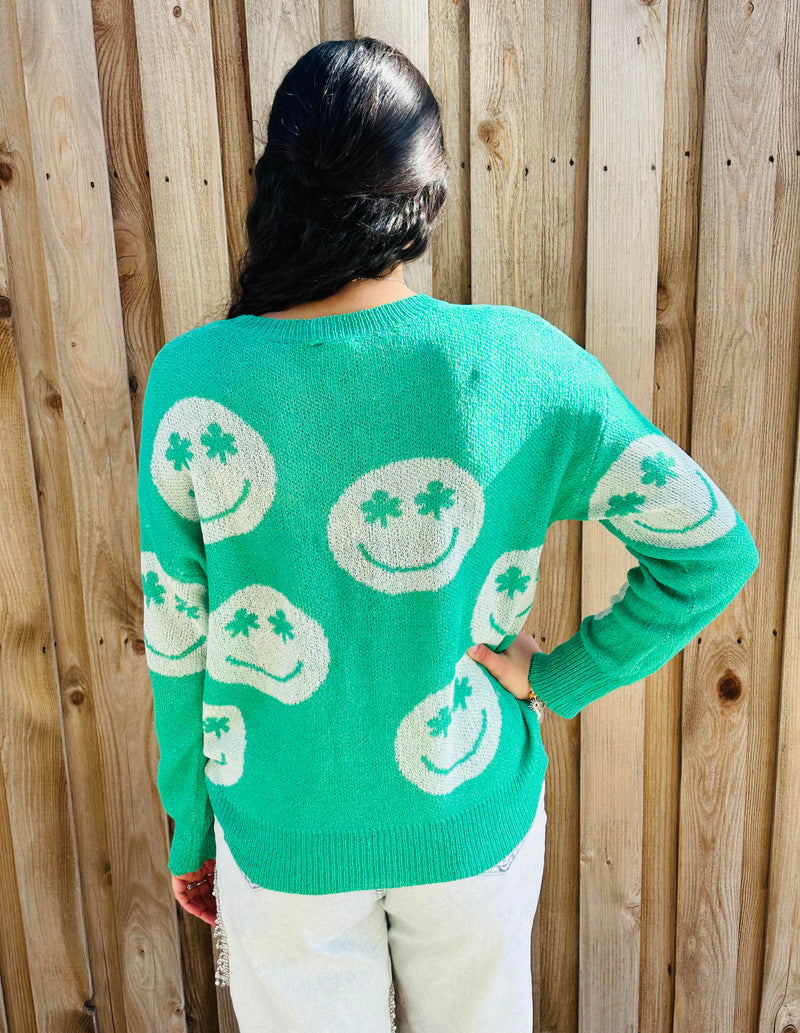 St. Patrick Clover Smiley Face Sweater