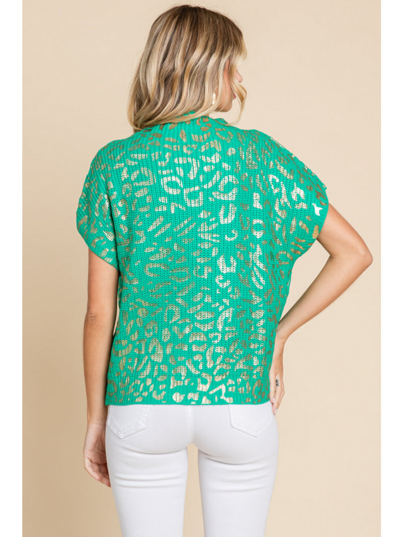 Green & Gold Leopard Print Sweater