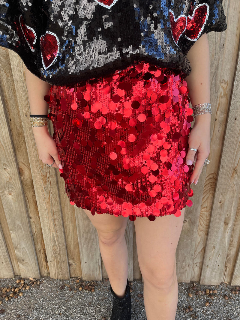 RED Sequin Chainmail Mini Skirt