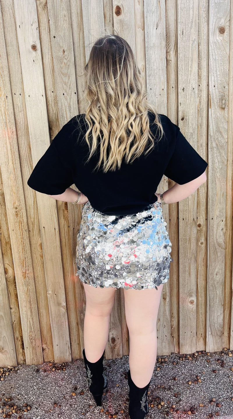 Silver Sequin Chainmail Mini Skirt
