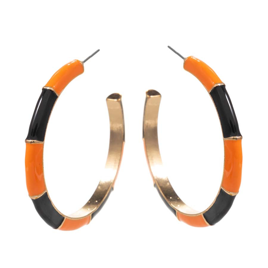 Halloween Earrings-Orange & Black Hoops