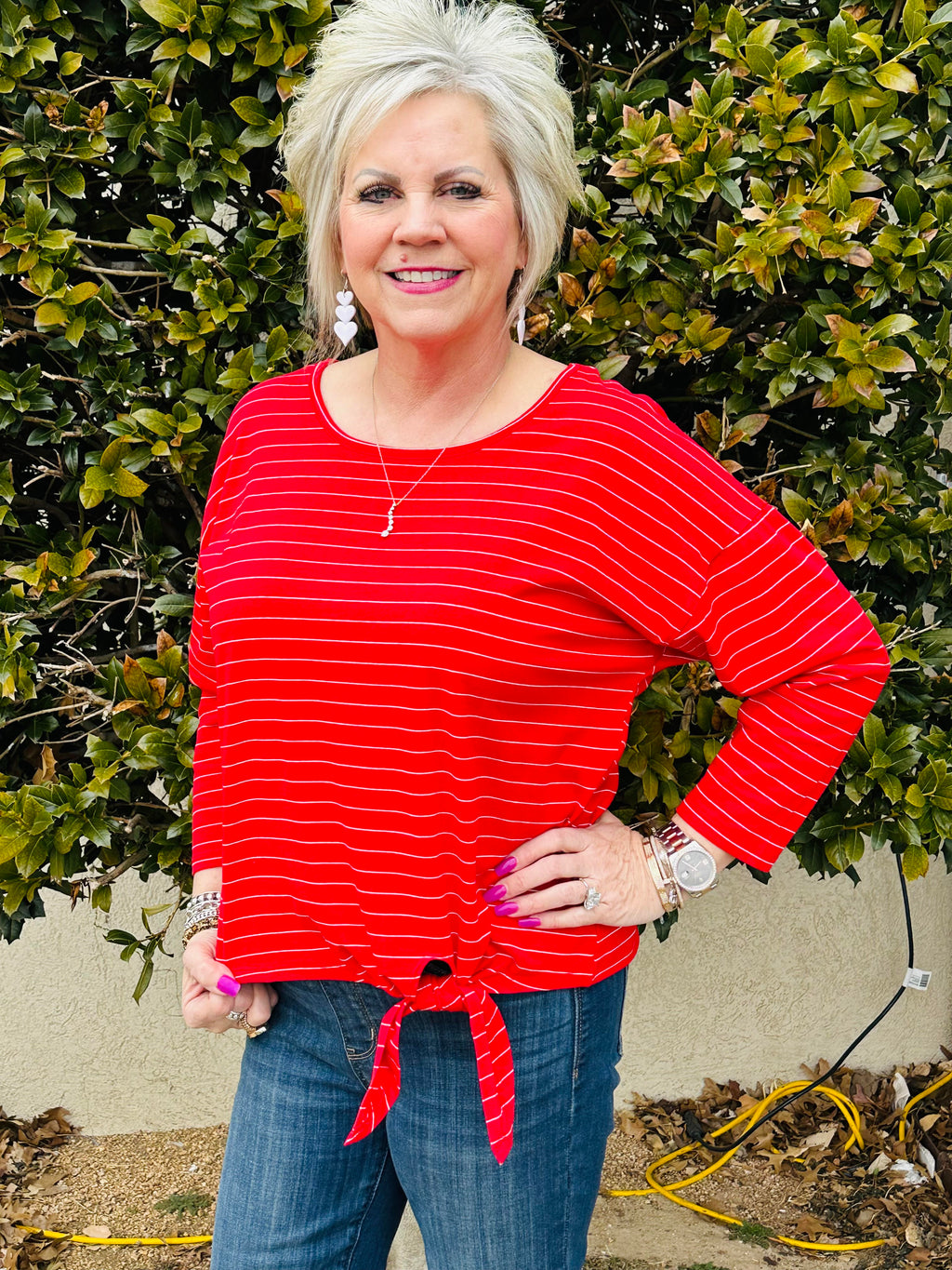 Red with Tiny White Stripes Top