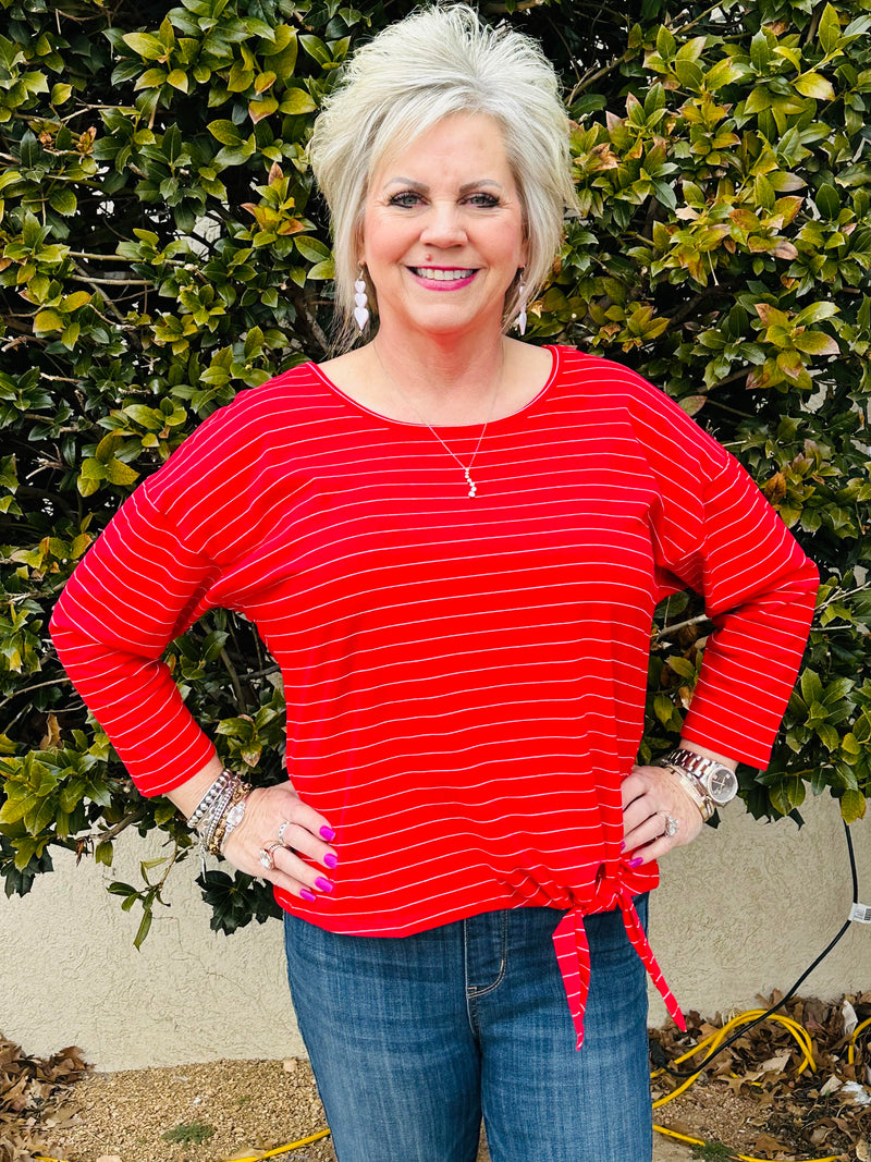 Red with Tiny White Stripes Top