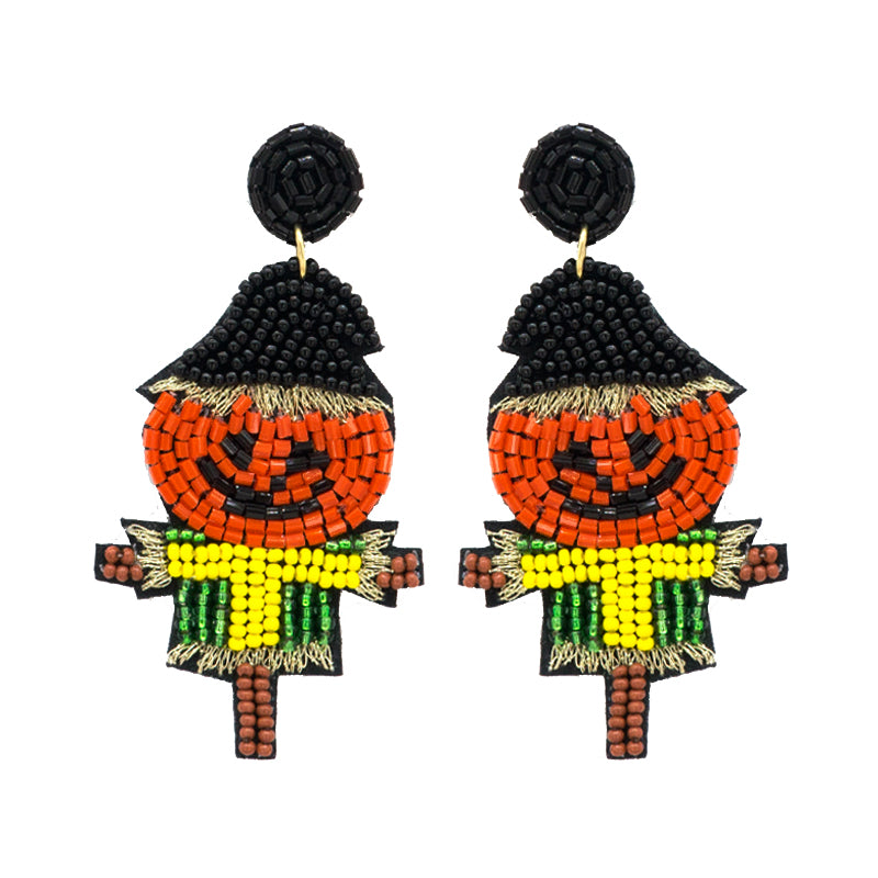 Halloween Earrings-Seed Bead Scarecrow
