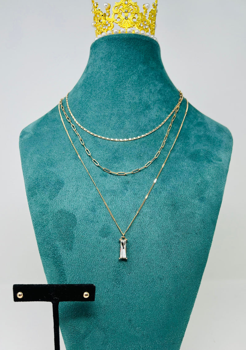 3 Layers of Chain w/crystal Bar Pendant