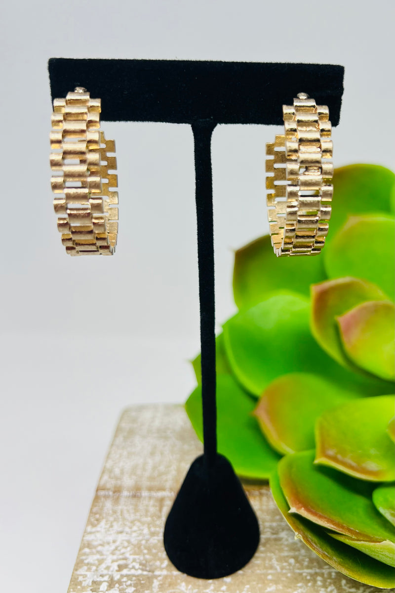 Gold Watch Chain Hoops 1.50"