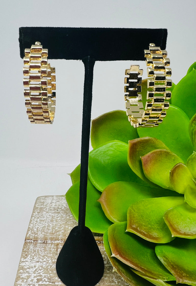 Gold Watch Chain Hoops 1.50"