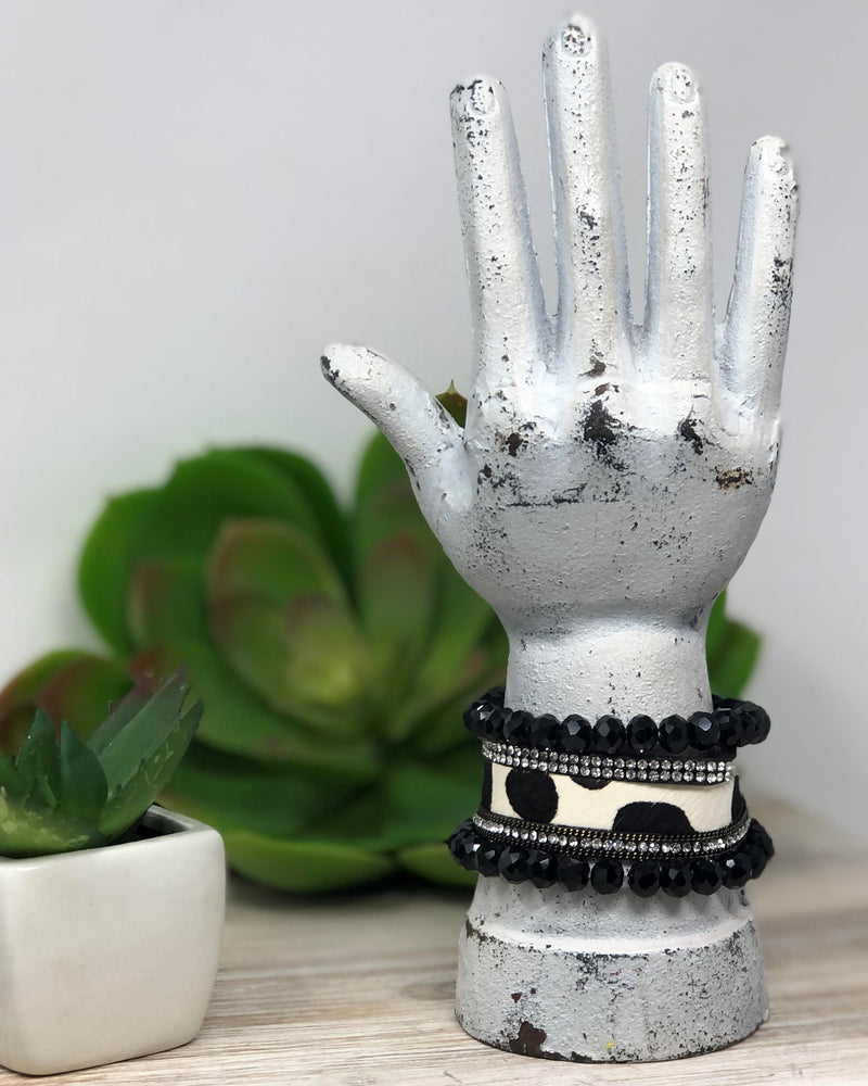 Black & White Cowhide Bracelet Set