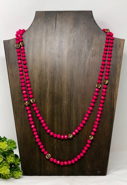 60”Bev. Beads w/Cryt. Leopard Beads