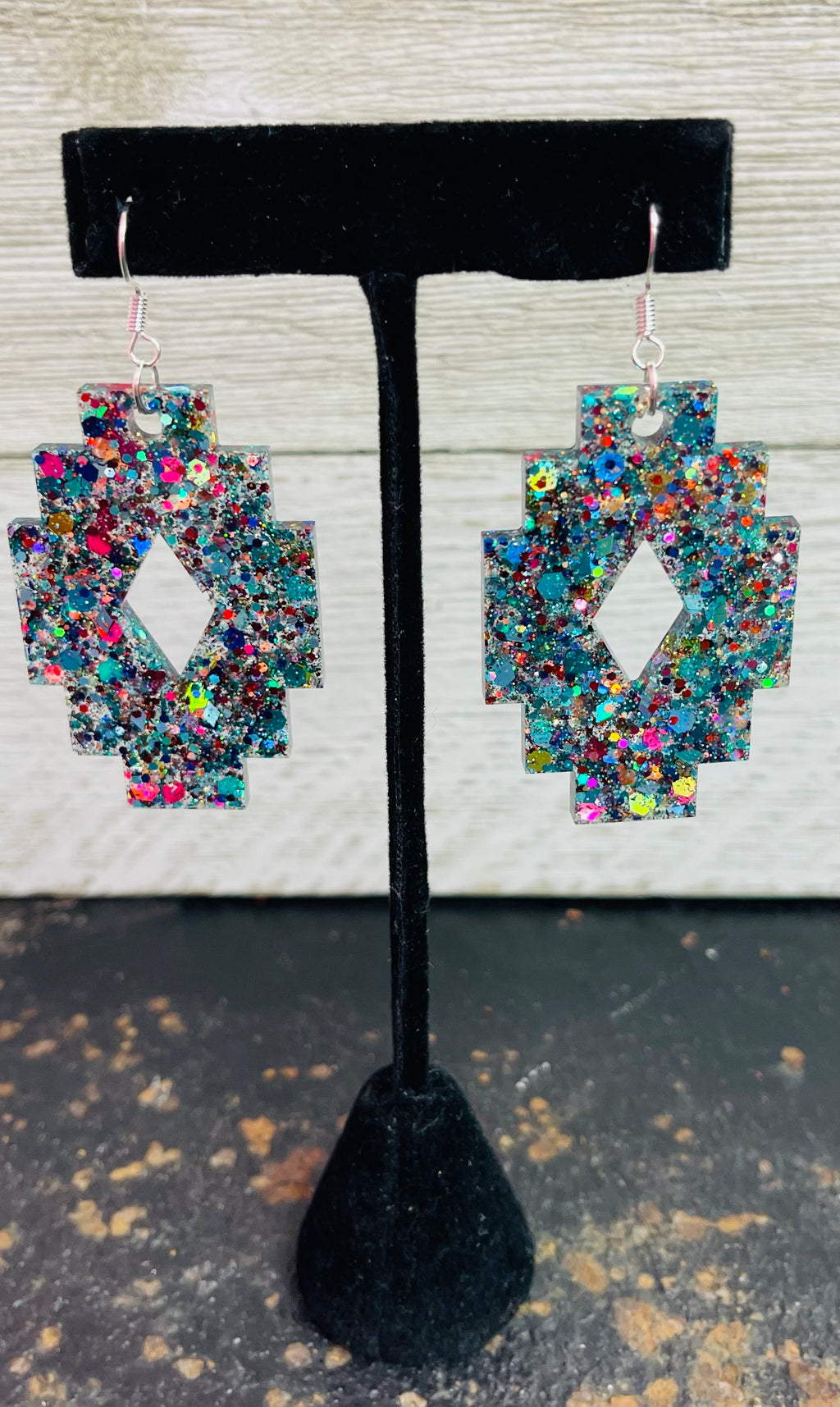 Teal Mix Lg Aztec Earrings