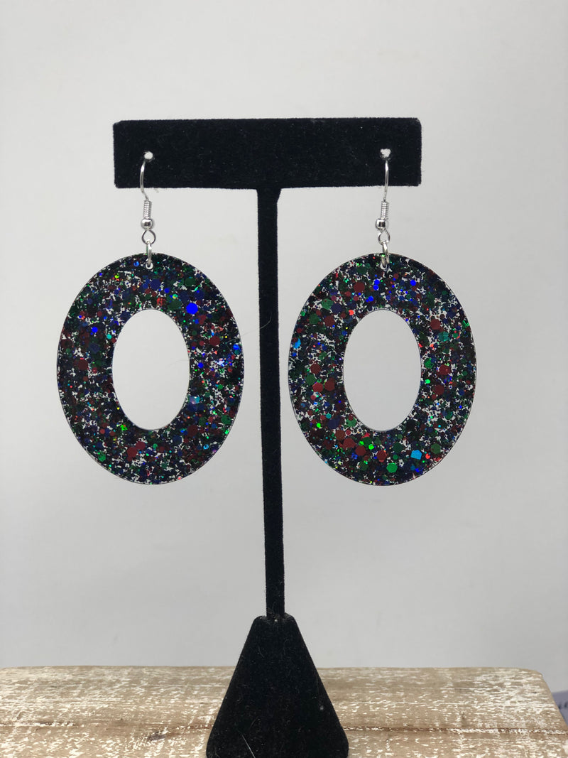 Black Multicolor Resin & Glitter Earrings