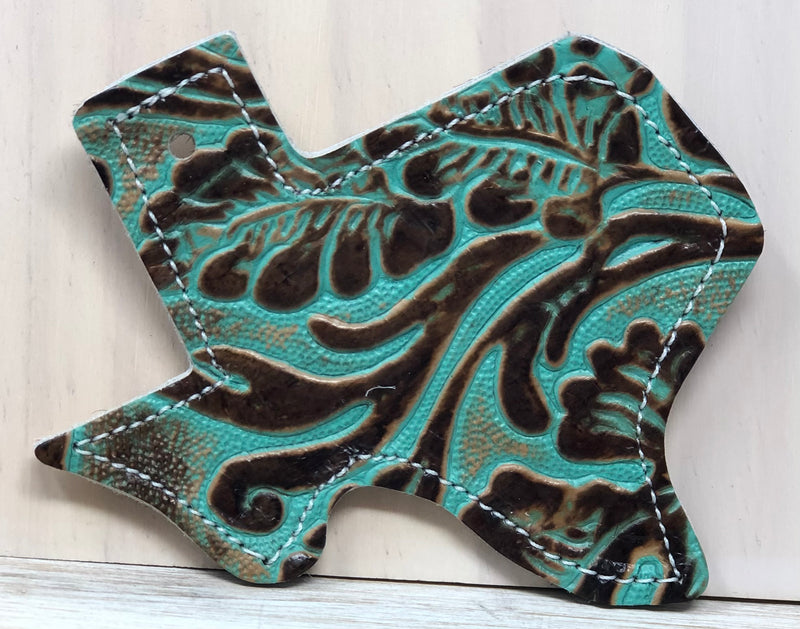 Car Charm- Turquoise & Brown Tooled