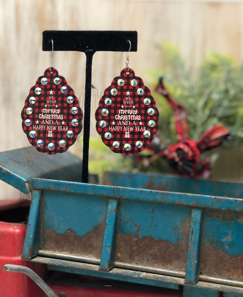 Plaid "Wish you a Merry Christmas" Earrings