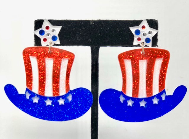 Acrylic Earrings-Uncle Sam Hat