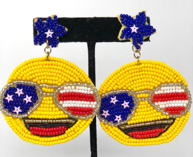 Seed Bead Earrings-USA-Happy Face