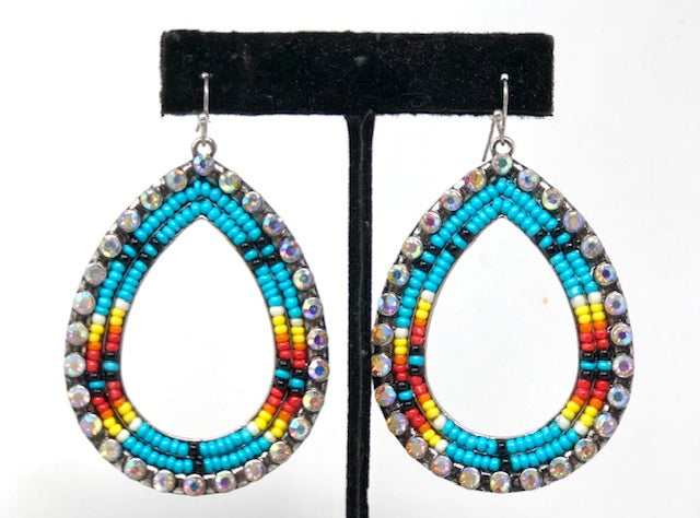 Seed Bead Earrings-Teardrop Turquoise