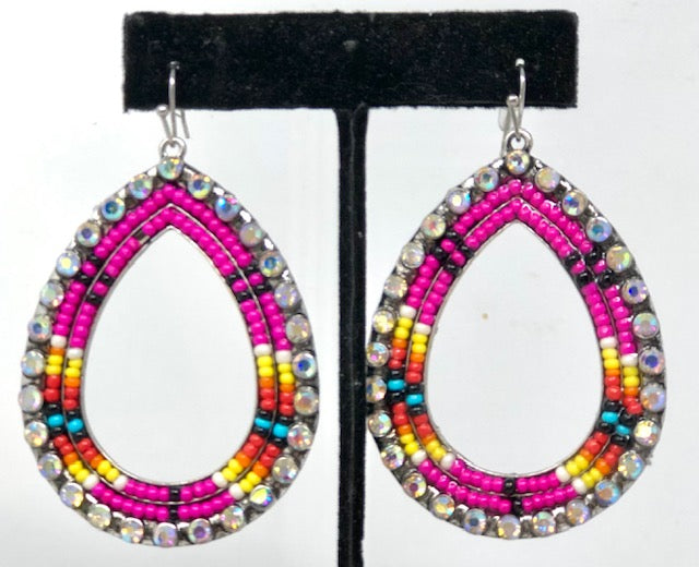 Seed Beads Earrings-Teardrop-Pink