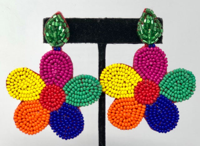 Seed Beads Earrings-Multi Flower