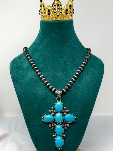 Turquoise Stone Cross Necklace