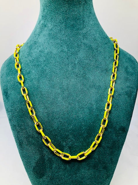 Neon Yellow & Gold Link Necklace