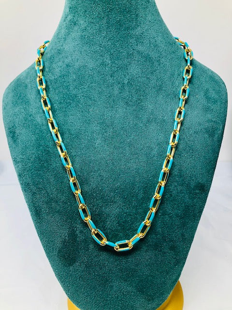 Turquoise & Gold Link Necklace