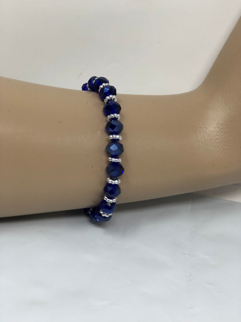 Set of Red Clear Blue Crystal & Pearl Bracelets