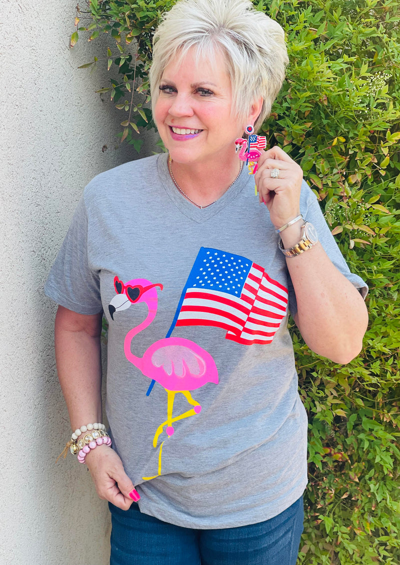 Patriotic-Flamingo Carry Flag Tee