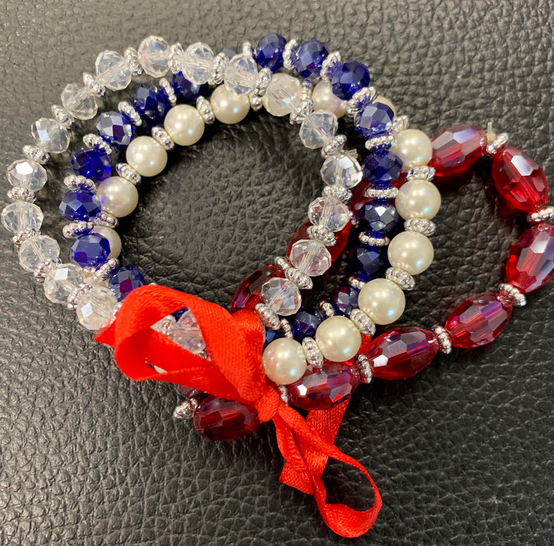 Set of Red Clear Blue Crystal & Pearl Bracelets